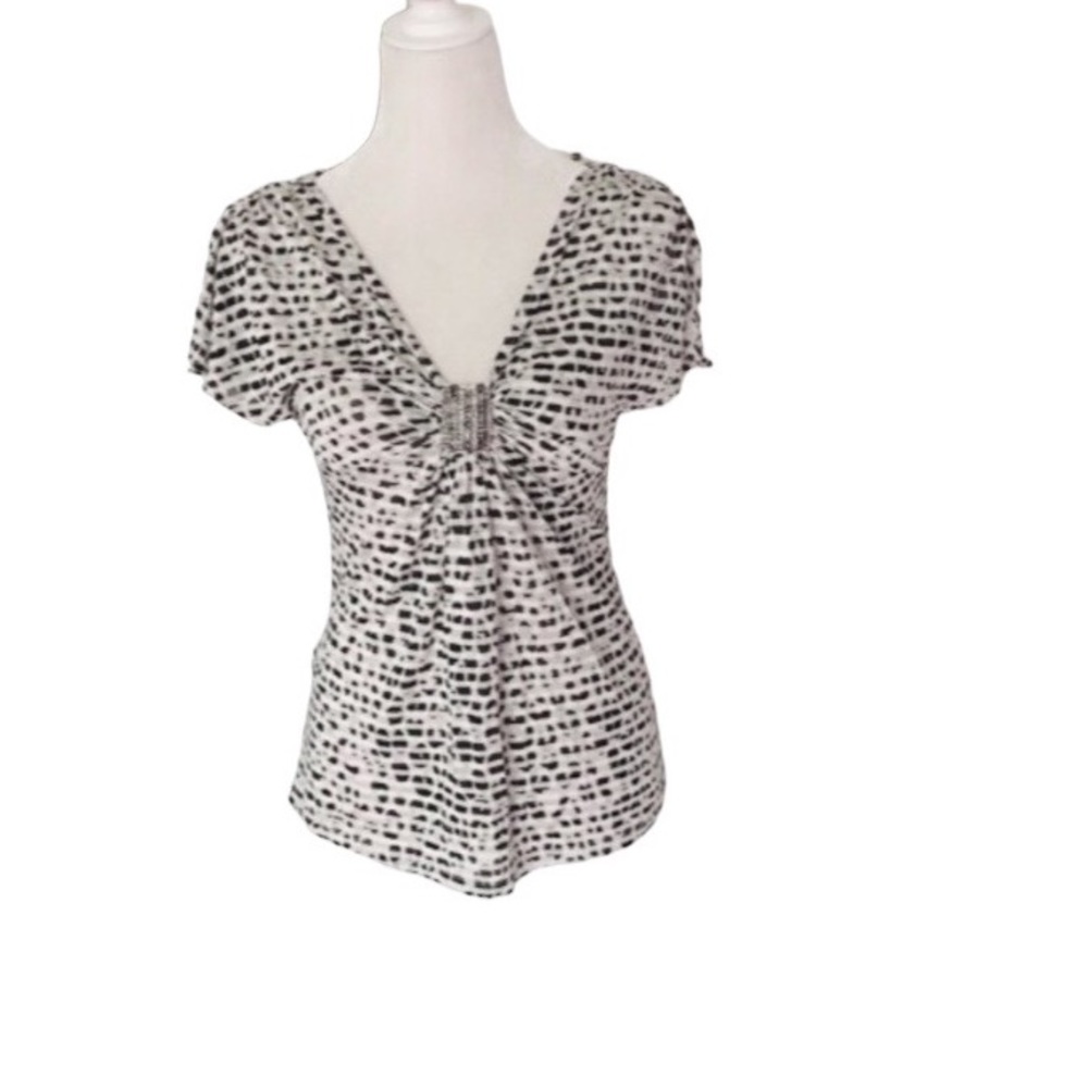 Express Gray Black Short Sleeve Blouse Top Size Medium